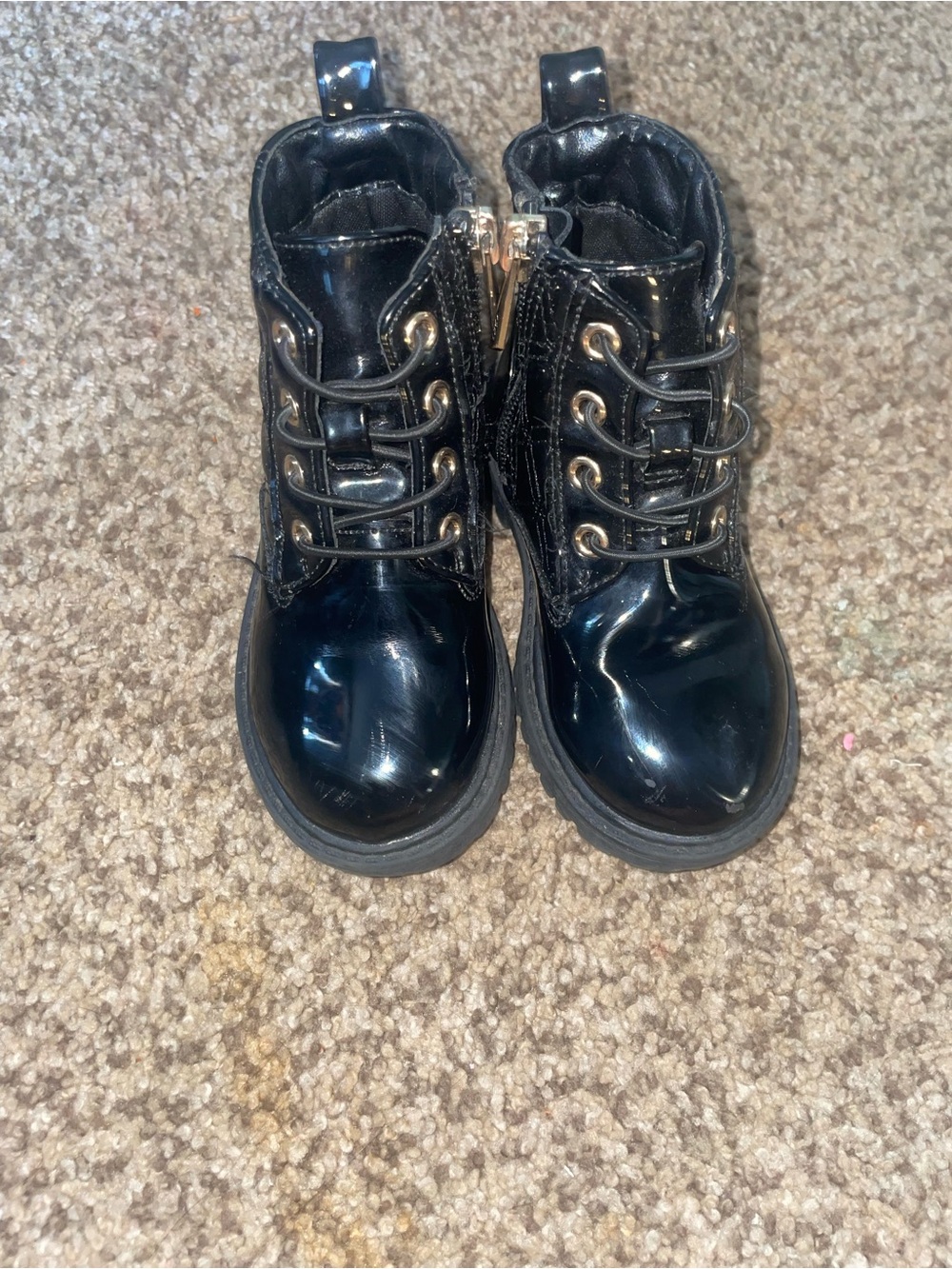 Sam & Libby Black Patent Lace-Up Kids Ankle Boots with Side Zip